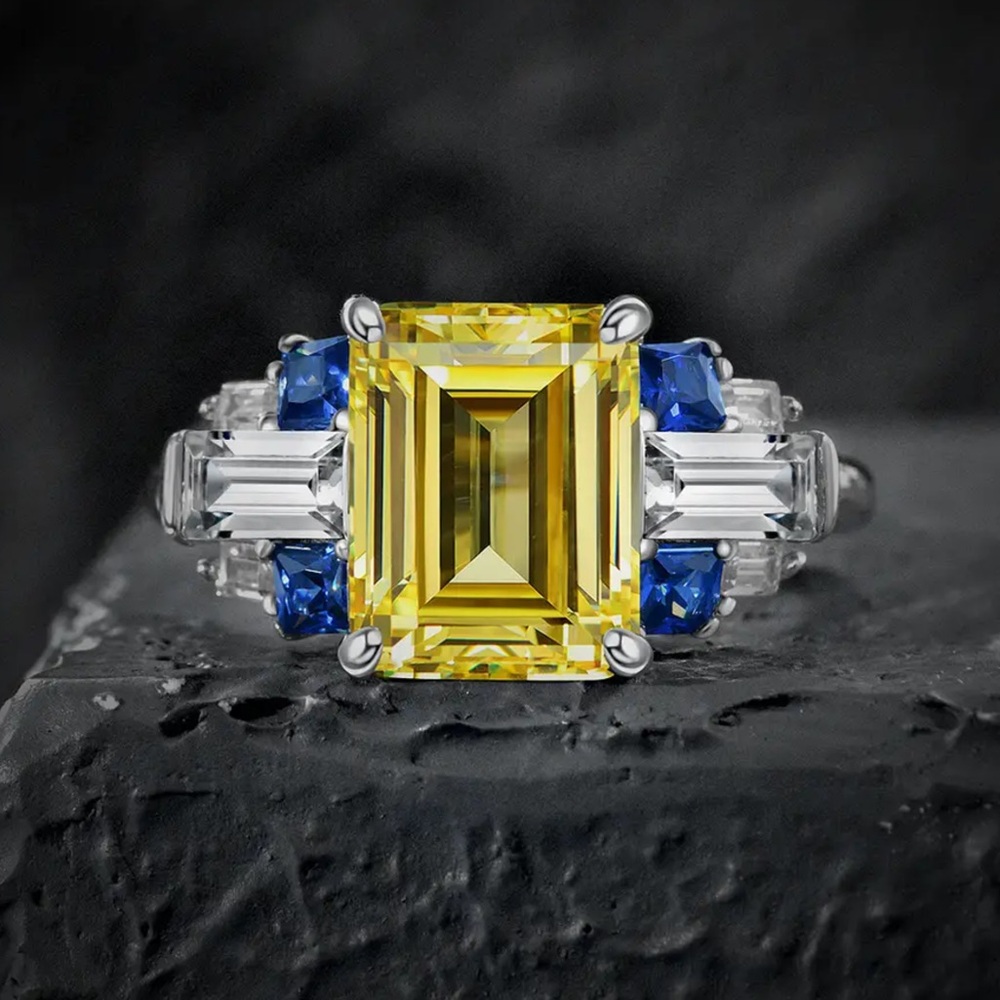 The Litsa Art Deco Sapphire Diamond 925 Silver Ring - Picture 3 of 10